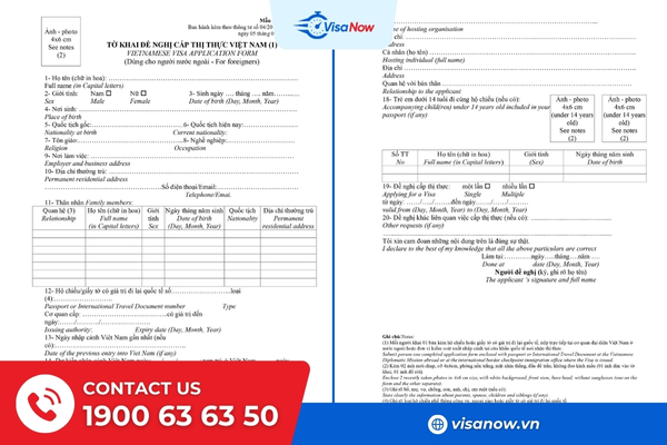 Form NA1 for Vietnam visa applications