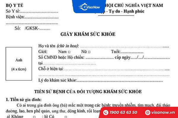 Health examination form for foreign workers in Vietnam