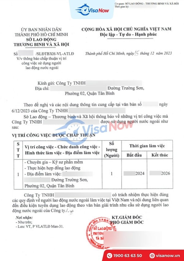 Approval letter to employ foreign workers
