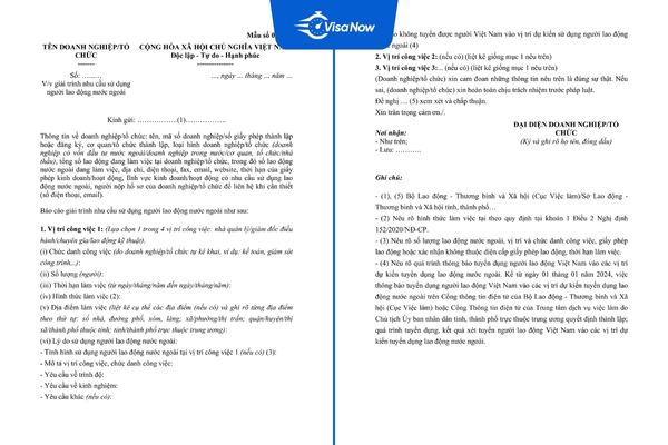 Explanation form for the need to employ foreign workers