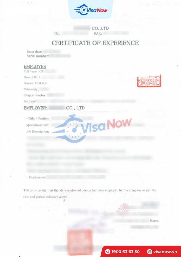 Work experience certificate template
